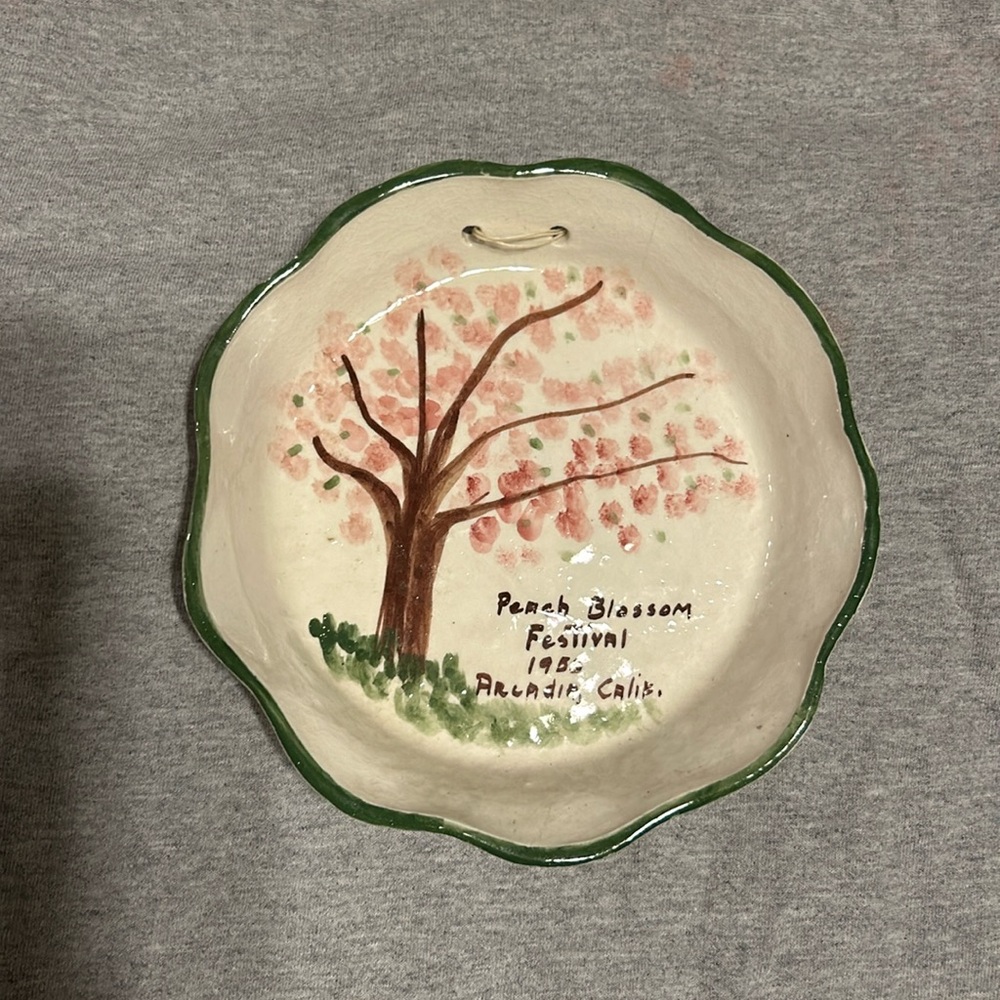 Vintage 1950 Hand painted Decorative Dish. Peach Blossom Festival Arcadia, CA.